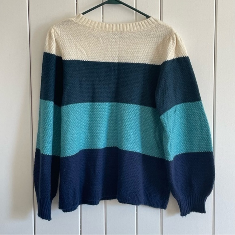 $10 SALE Knit Striped Sweater Blue Cream Winter Cozy Comfy St. John’s Bay - Picture 2 of 5